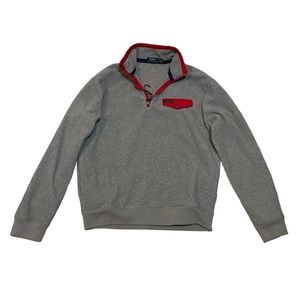 Polo Ralph Lauren Heather Grey Sherpa Fleece Red Trim 1/2 Zip Popover Sweater M